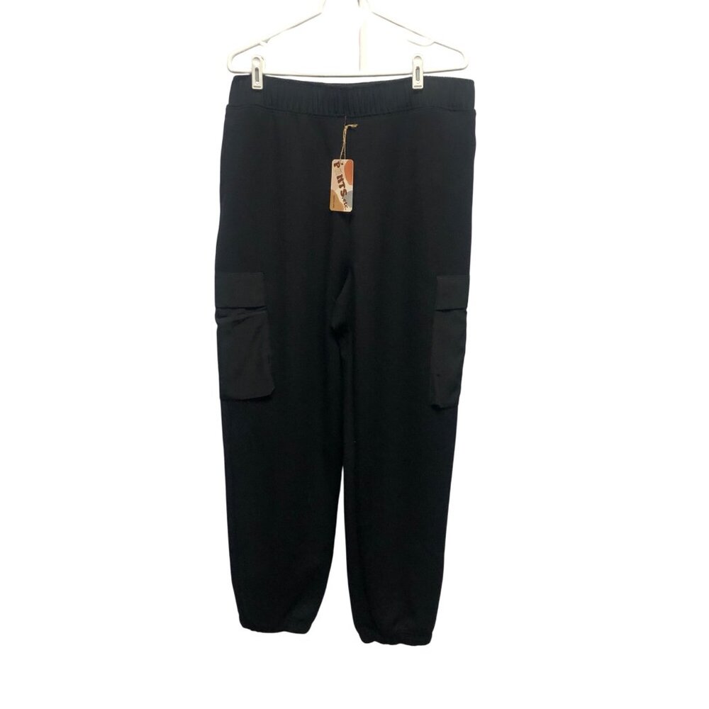 Rae Mode Black Cargo Joggers Womens Size 3XL Elastic Waistband Cuffs Pockets NEW